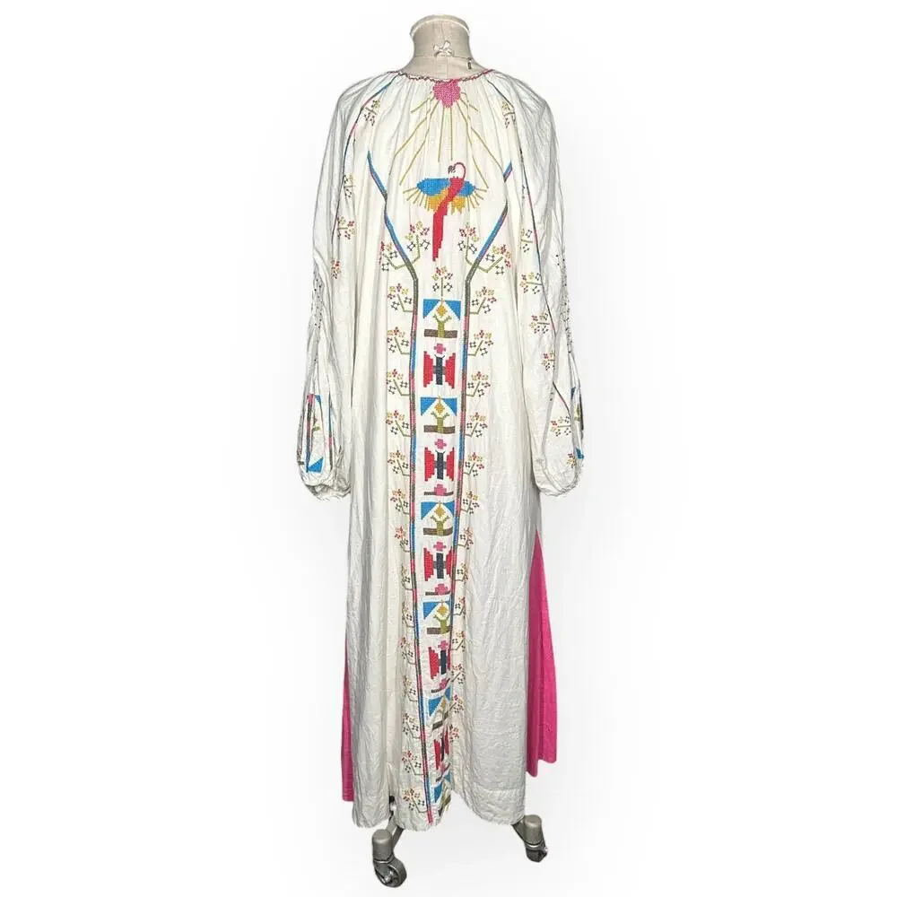FARM RIO Macaw Embroidered Beaded Maxi Dress Caftan Tapestry Ethereal Wedding - Picture 10 of 15